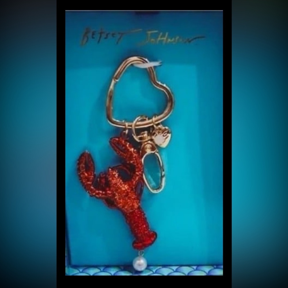 BETSEY JOHNSON Mermaid Life Crystal-Studded Shiny Red Lobster Bag Charm NEW NWT - Picture 2 of 6